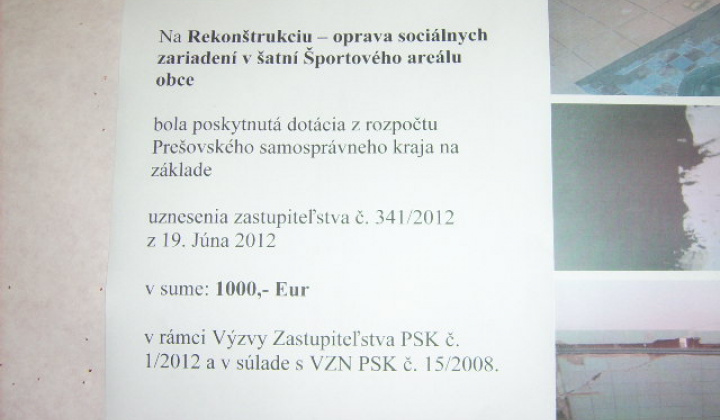 Rekonštrukcia - oprava šatní Športového areálu obce r.2012